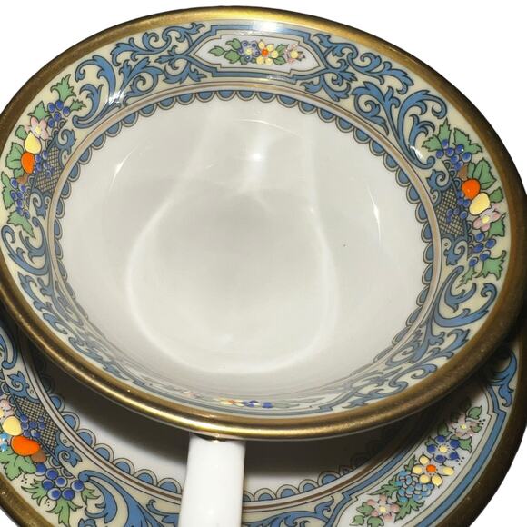 Lenox Autumn collection Blue and Gold fall tea cup and saucer set 4 dinnerware - Picture 6 of 10